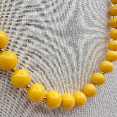 Vintage 80s Yellow Beaded Necklace Chunky Statement Women's Classic Jewelry - Thumbnail 4