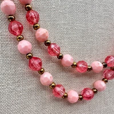 Vintage Y2K Pink Double Strand Beaded Necklace Faceted Glass Fashion Jewelry Y2K - Thumbnail 4