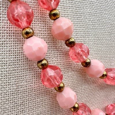 Vintage Y2K Pink Double Strand Beaded Necklace Faceted Glass Fashion Jewelry Y2K - Thumbnail 6