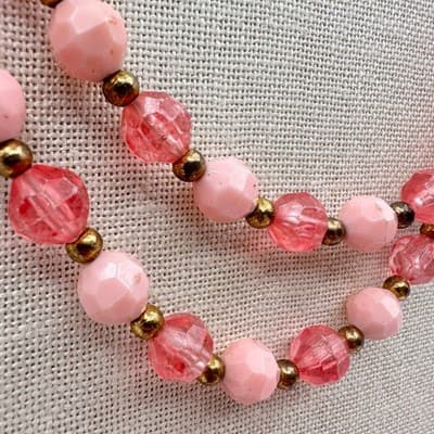 Vintage Y2K Pink Double Strand Beaded Necklace Faceted Glass Fashion Jewelry Y2K - Thumbnail 5