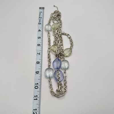 Vintage 90s Chunky Strands Necklace Lucite Bead Silver Tone Chain Layers Jewelry - Thumbnail 10