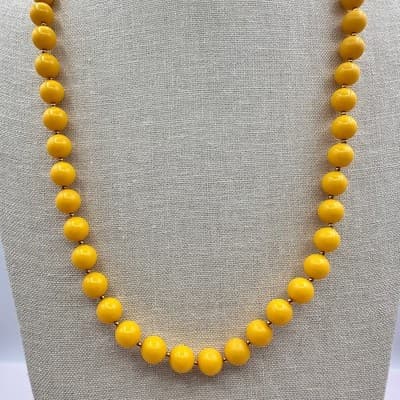 Vintage 80s Yellow Beaded Necklace Chunky Statement Women's Classic Jewelry - Thumbnail 2