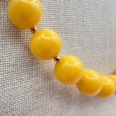 Vintage 80s Yellow Beaded Necklace Chunky Statement Women's Classic Jewelry - Thumbnail 5