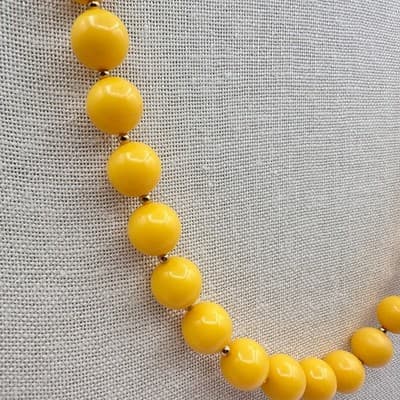 Vintage 80s Yellow Beaded Necklace Chunky Statement Women's Classic Jewelry - Thumbnail 7
