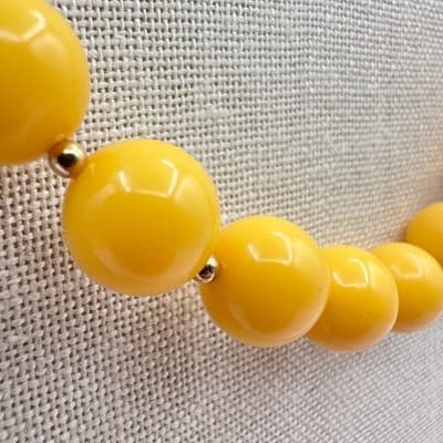 Vintage 80s Yellow Beaded Necklace Chunky Statement Women's Classic Jewelry - Thumbnail 6