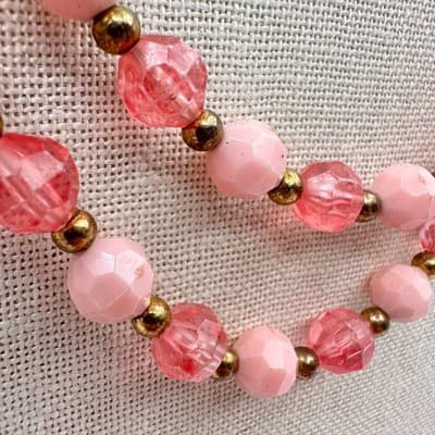 Vintage Y2K Pink Double Strand Beaded Necklace Faceted Glass Fashion Jewelry Y2K - Thumbnail 7