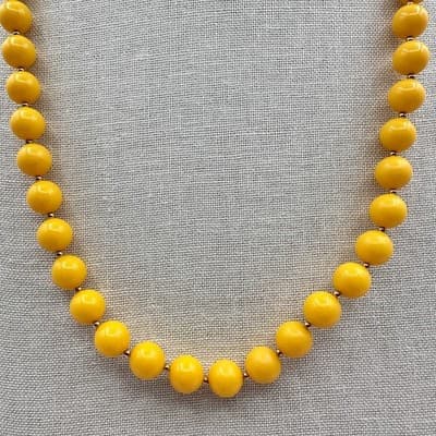 Vintage 80s Yellow Beaded Necklace Chunky Statement Women's Classic Jewelry - Thumbnail 3
