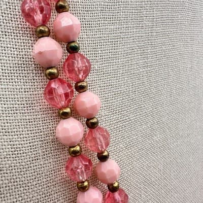 Vintage Y2K Pink Double Strand Beaded Necklace Faceted Glass Fashion Jewelry Y2K - Thumbnail 9