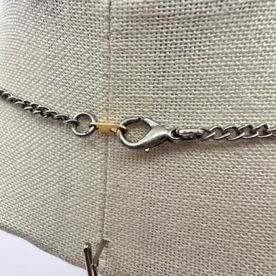 Vintage 90s Silver Tone Chain Necklace Cream & Black Spotted Oval Beaded Jewelry - Thumbnail 9