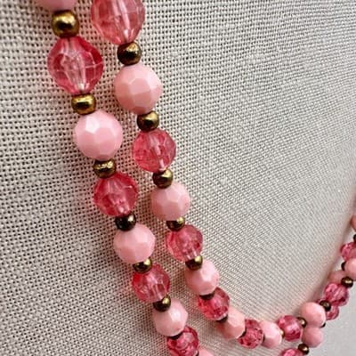 Vintage Y2K Pink Double Strand Beaded Necklace Faceted Glass Fashion Jewelry Y2K - Thumbnail 10