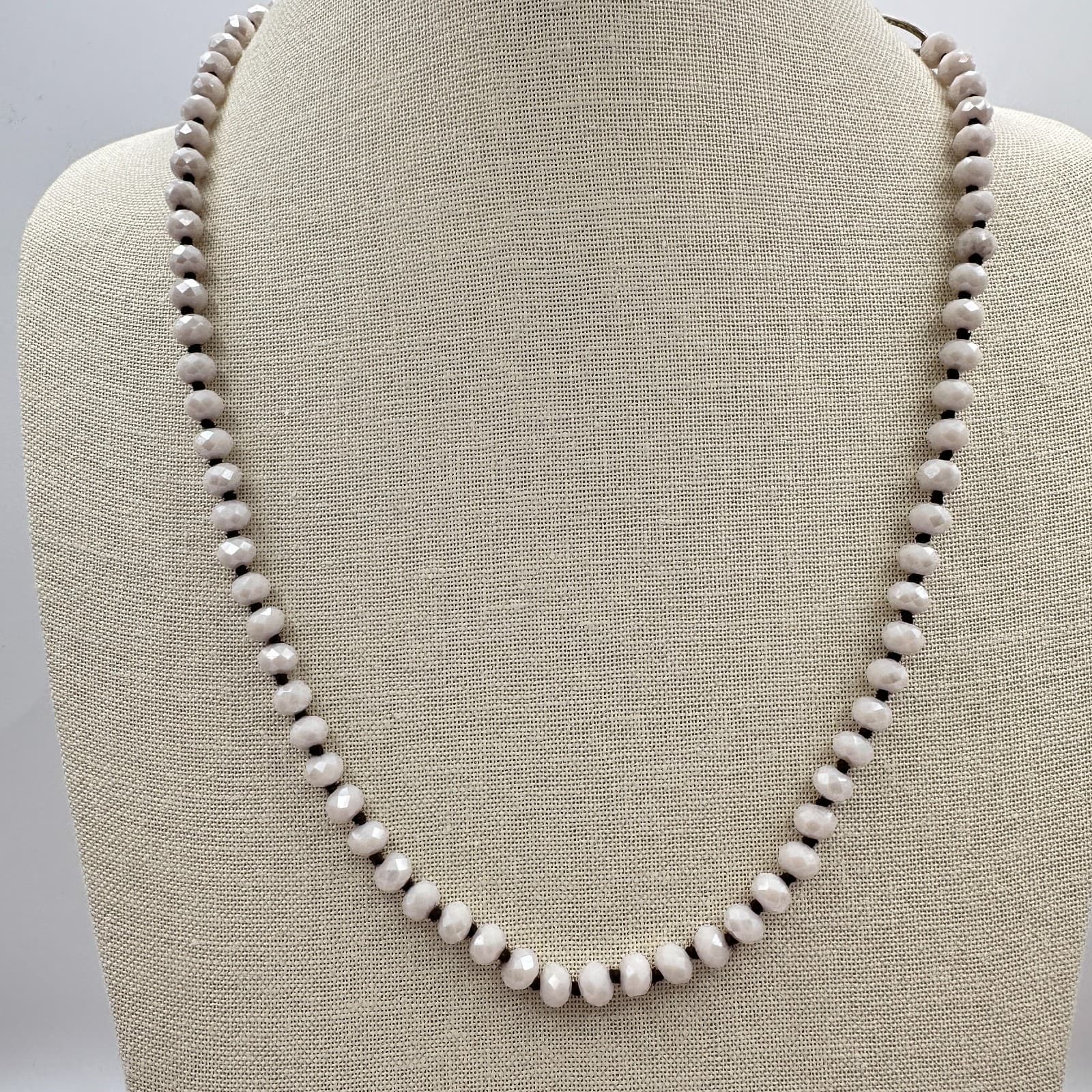 Vintage 90s Crystal Beaded Necklace Knotted cord Silver Tone Women's Jewelry Y2K - Thumbnail 3