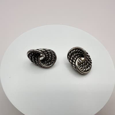 Vintage 80s 90s Silver Tone Twisted Rope Knot Earrings Women's Classic Jewelry - Thumbnail 2