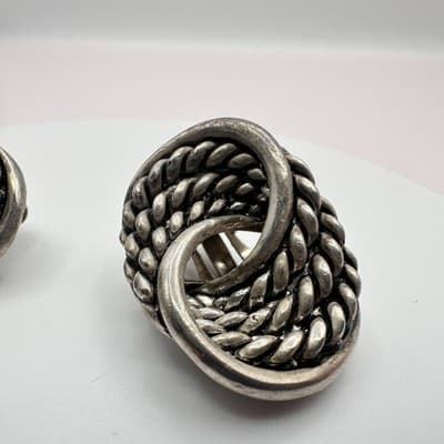 Vintage 80s 90s Silver Tone Twisted Rope Knot Earrings Women's Classic Jewelry - Thumbnail 5