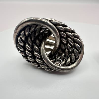 Vintage 80s 90s Silver Tone Twisted Rope Knot Earrings Women's Classic Jewelry - Thumbnail 4