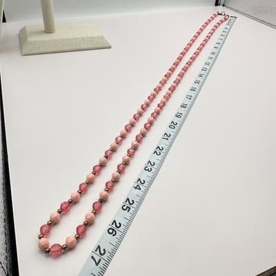 Vintage Y2K Pink Double Strand Beaded Necklace Faceted Glass Fashion Jewelry Y2K - Thumbnail 12
