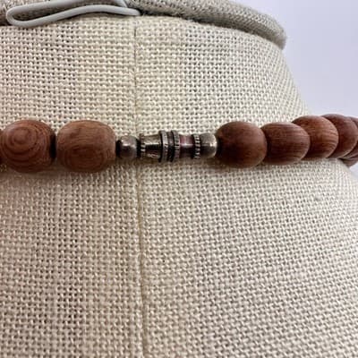Vintage 80s Bohemian Tribal Chunky Wood Bead Necklace Coconut Shel Brown Jewelry - Thumbnail 9