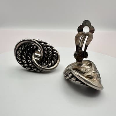 Vintage 80s 90s Silver Tone Twisted Rope Knot Earrings Women's Classic Jewelry - Thumbnail 6