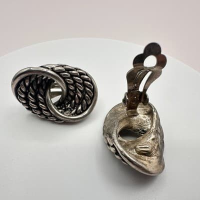 Vintage 80s 90s Silver Tone Twisted Rope Knot Earrings Women's Classic Jewelry - Thumbnail 7