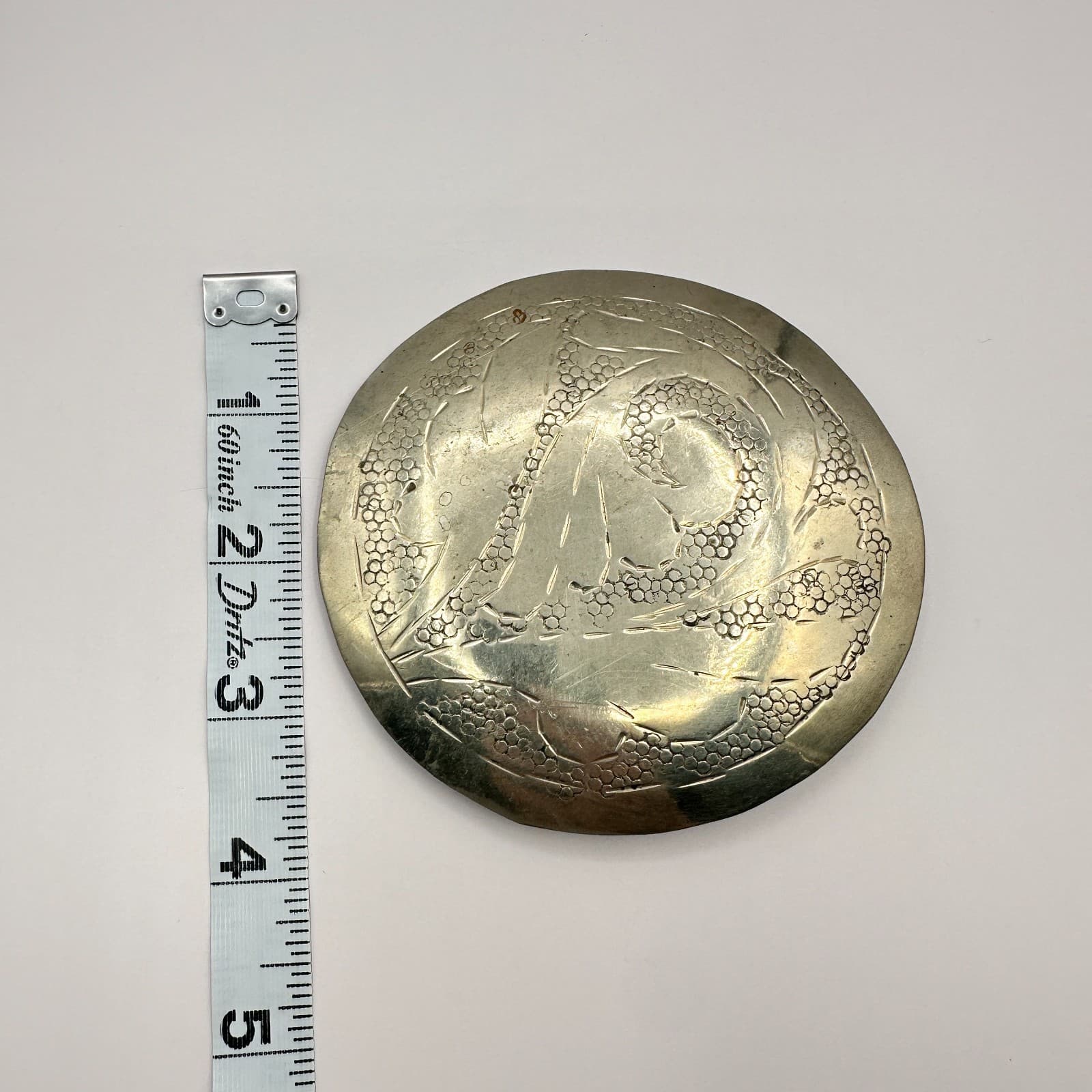 Vintage 80s Large Round Silver Tone Hammered Abstract Scroll Belt Concho Retro - Thumbnail 9