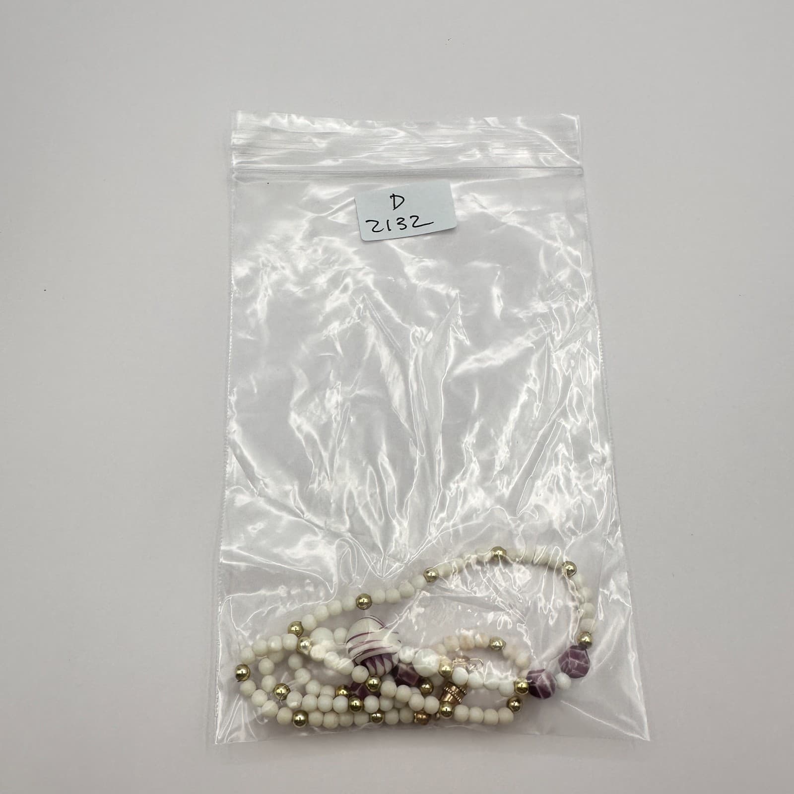 Vintage Y2K Statement Necklace Purple White Swirl Glass Beaded Gold Tone Jewelry - Thumbnail 10