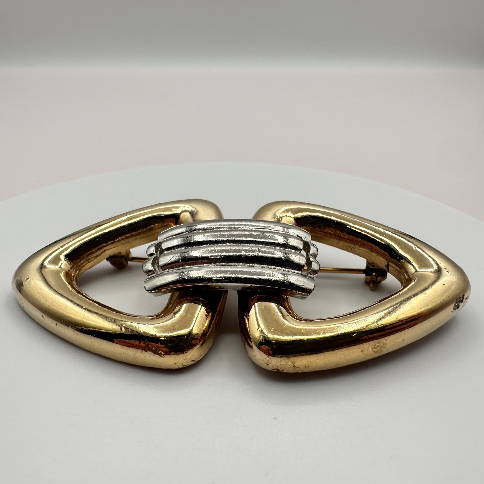 Vintage 90s Geometric Chunky Statement Brooch Pin Boho Classic Fashion Jewelry - Thumbnail 4