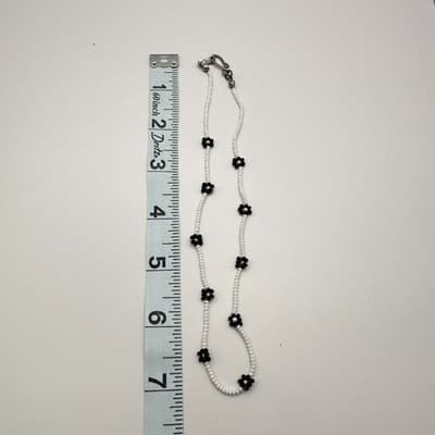 Vintage 90s Silver-Tone Beaded Floral Choker Necklace Set Women's Jewelry - Thumbnail 9