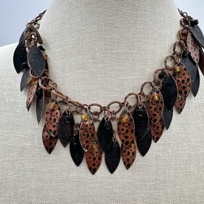 Vintage Y2K Leaf Fringe Chunky Necklace Statement Women's Classic Jewelry Retro - Thumbnail 2