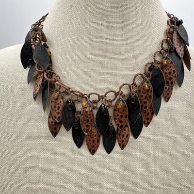 Vintage Y2K Leaf Fringe Chunky Necklace Statement Women's Classic Jewelry Retro - Thumbnail 6