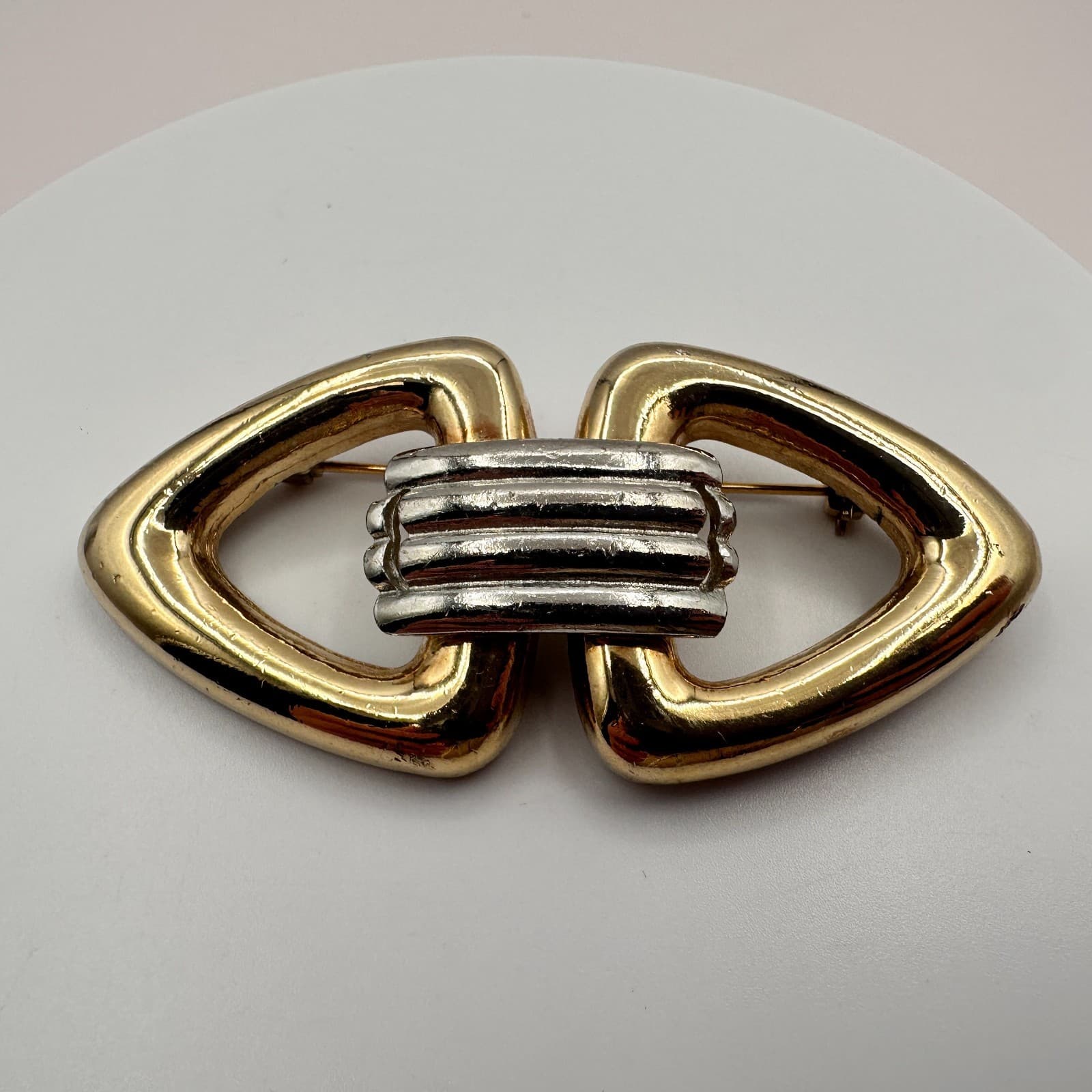 Vintage 90s Geometric Chunky Statement Brooch Pin Boho Classic Fashion Jewelry - Thumbnail 3