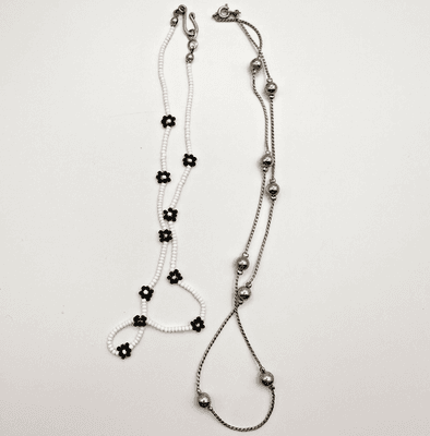 Vintage 90s Silver-Tone Beaded Floral Choker Necklace Set Women's Jewelry