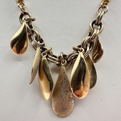 Vintage Y2K Boho Statement Necklace Gold Tone Teardrop Charms Multi Leather Cord - Thumbnail 3