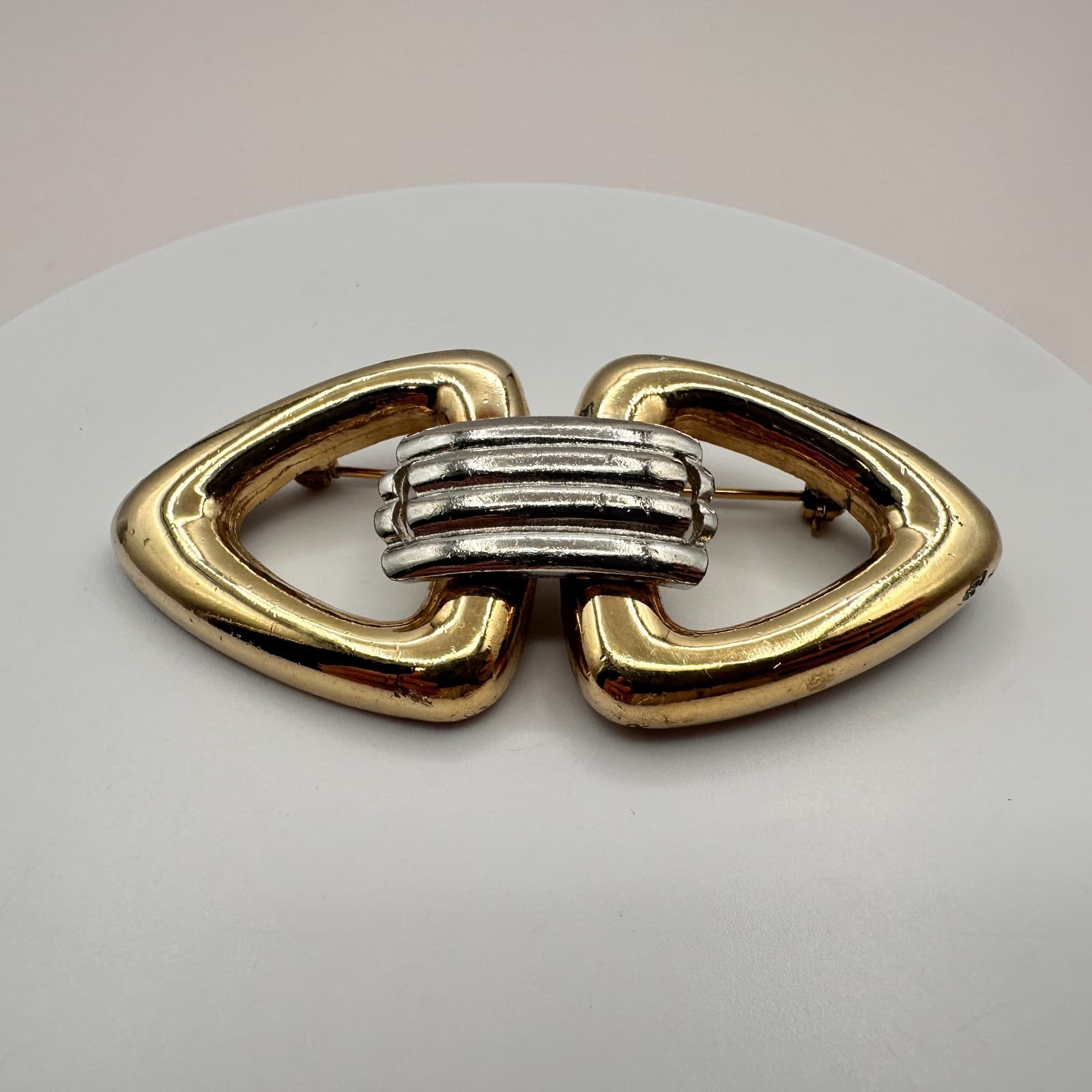 Vintage 90s Geometric Chunky Statement Brooch Pin Boho Classic Fashion Jewelry - Thumbnail 2