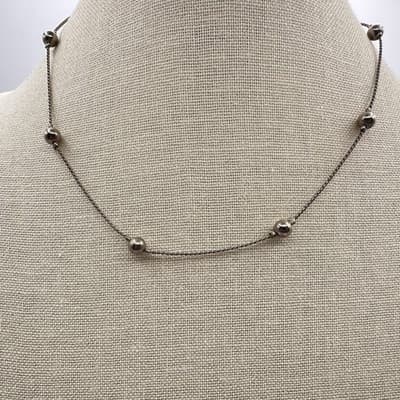 Vintage 90s Silver-Tone Beaded Floral Choker Necklace Set Women's Jewelry - Thumbnail 8