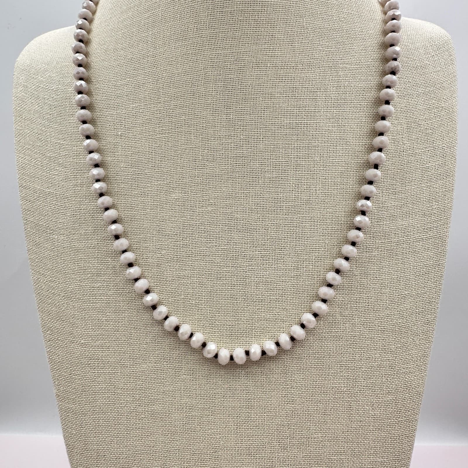 Vintage 90s Crystal Beaded Necklace Knotted cord Silver Tone Women's Jewelry Y2K