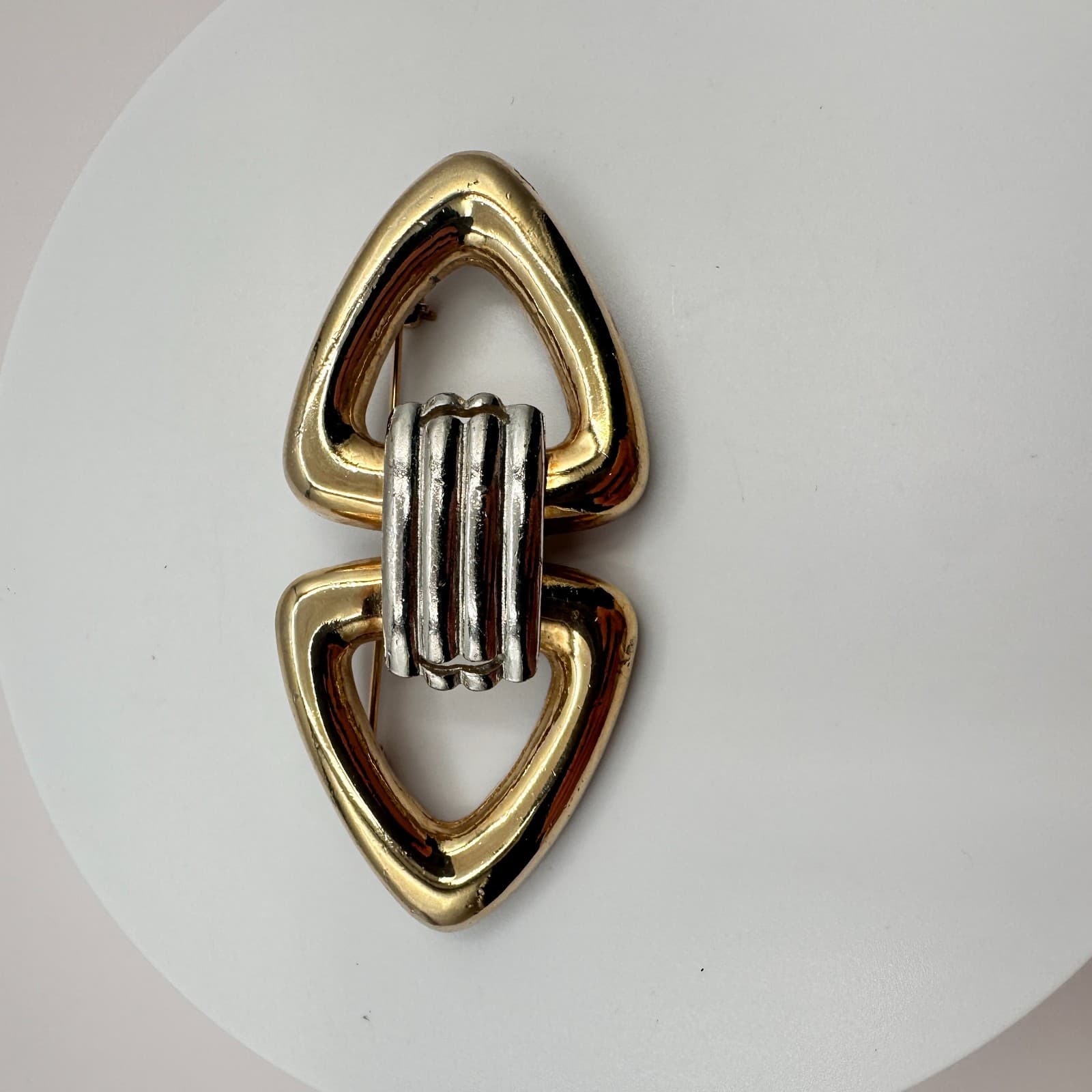 Vintage 90s Geometric Chunky Statement Brooch Pin Boho Classic Fashion Jewelry - Thumbnail 6