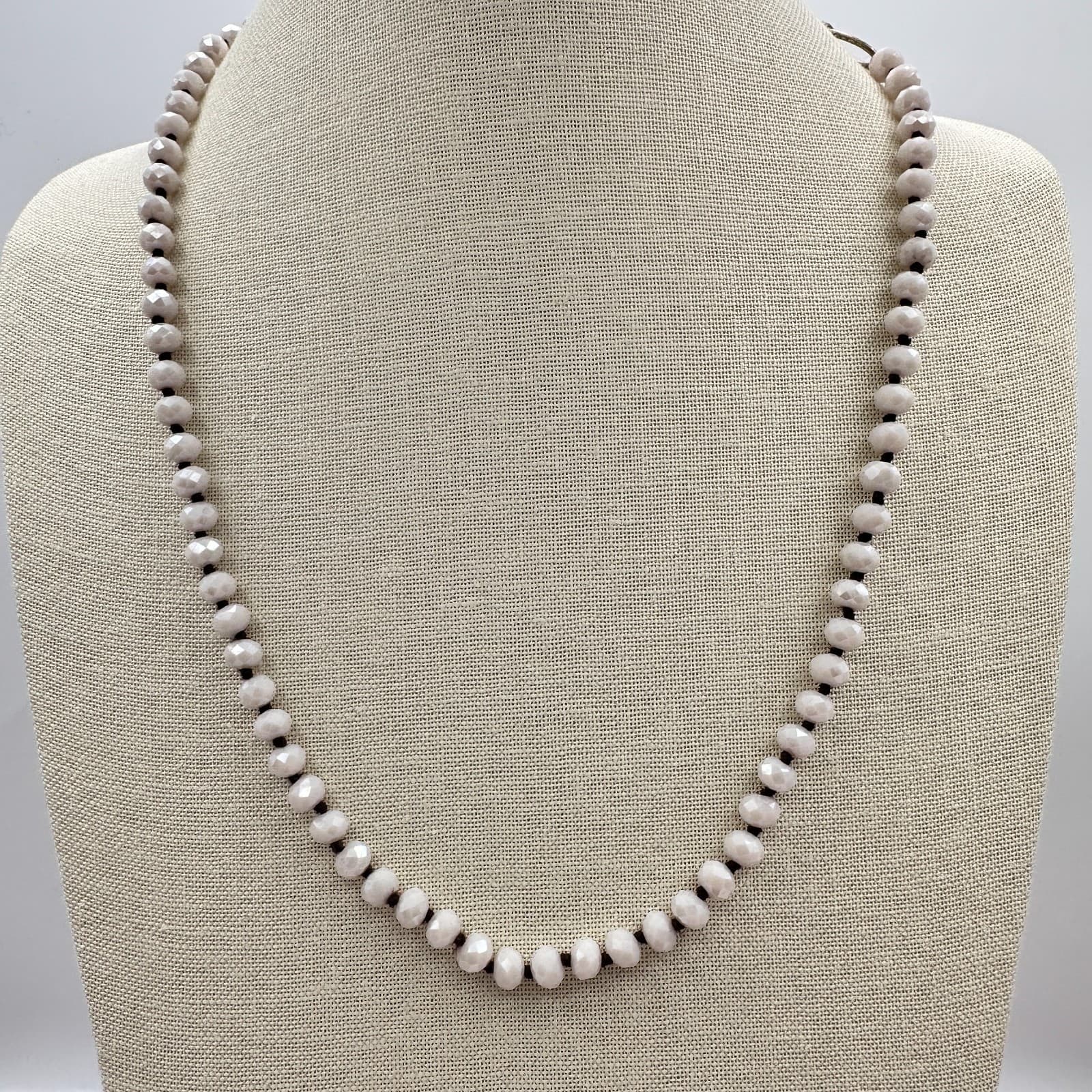 Vintage 90s Crystal Beaded Necklace Knotted cord Silver Tone Women's Jewelry Y2K - Thumbnail 7