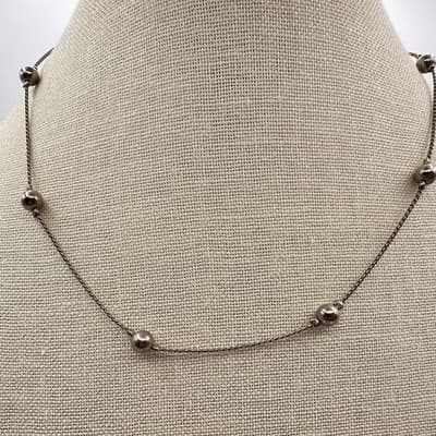 Vintage 90s Silver-Tone Beaded Floral Choker Necklace Set Women's Jewelry - Thumbnail 5