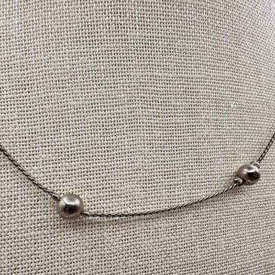 Vintage 90s Silver-Tone Beaded Floral Choker Necklace Set Women's Jewelry - Thumbnail 6