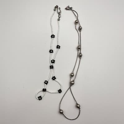 Vintage 90s Silver-Tone Beaded Floral Choker Necklace Set Women's Jewelry - Thumbnail 2
