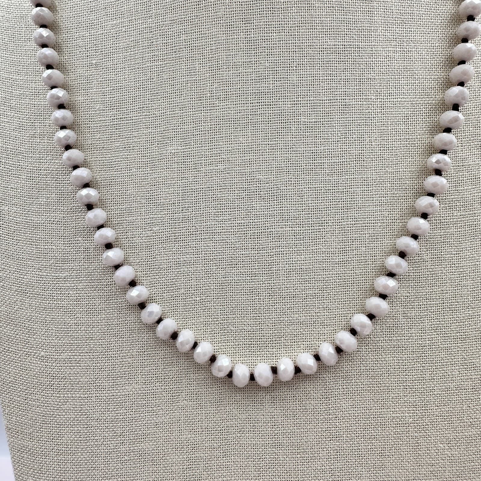 Vintage 90s Crystal Beaded Necklace Knotted cord Silver Tone Women's Jewelry Y2K - Thumbnail 2
