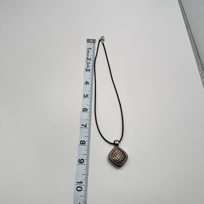 Vintage 90s Silver Tone Dotted Square Pendant Necklace Boho Women's Jewelry Y2K - Thumbnail 8
