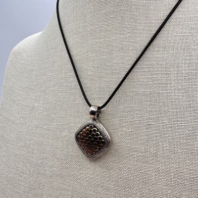 Vintage 90s Silver Tone Dotted Square Pendant Necklace Boho Women's Jewelry Y2K - Thumbnail 7