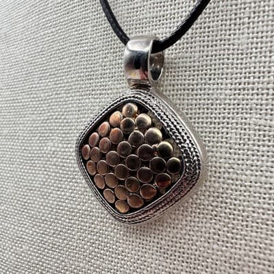 Vintage 90s Silver Tone Dotted Square Pendant Necklace Boho Women's Jewelry Y2K - Thumbnail 6