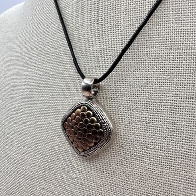 Vintage 90s Silver Tone Dotted Square Pendant Necklace Boho Women's Jewelry Y2K - Thumbnail 5