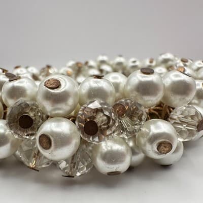 Vintage 90s White Faux Pearl Glass Beaded Cluster Stretch Bracelet Bridal Boho - Thumbnail 7