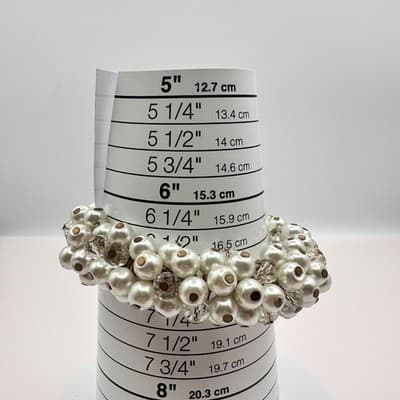 Vintage 90s White Faux Pearl Glass Beaded Cluster Stretch Bracelet Bridal Boho - Thumbnail 10