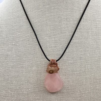 Vintage 90s Pink Rose Quartz Teardrop Raw Stone Pendant Necklace Jewelry Bib Y2K - Thumbnail 2