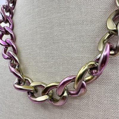 Vintage Y2K Chunky Pink & Gold Curb Chain Necklace Women s Classic Jewelry Y2K - Thumbnail 6