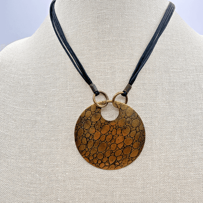 Vintage 90s Multi-strand Cord Gold Tone Large Disc Pendant Necklace Jewelry Bib