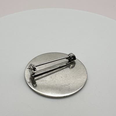 Vintage 80s Silver Tone Circular Monogrammed Brooch Pin Engraved Classic Jewelry - Thumbnail 5